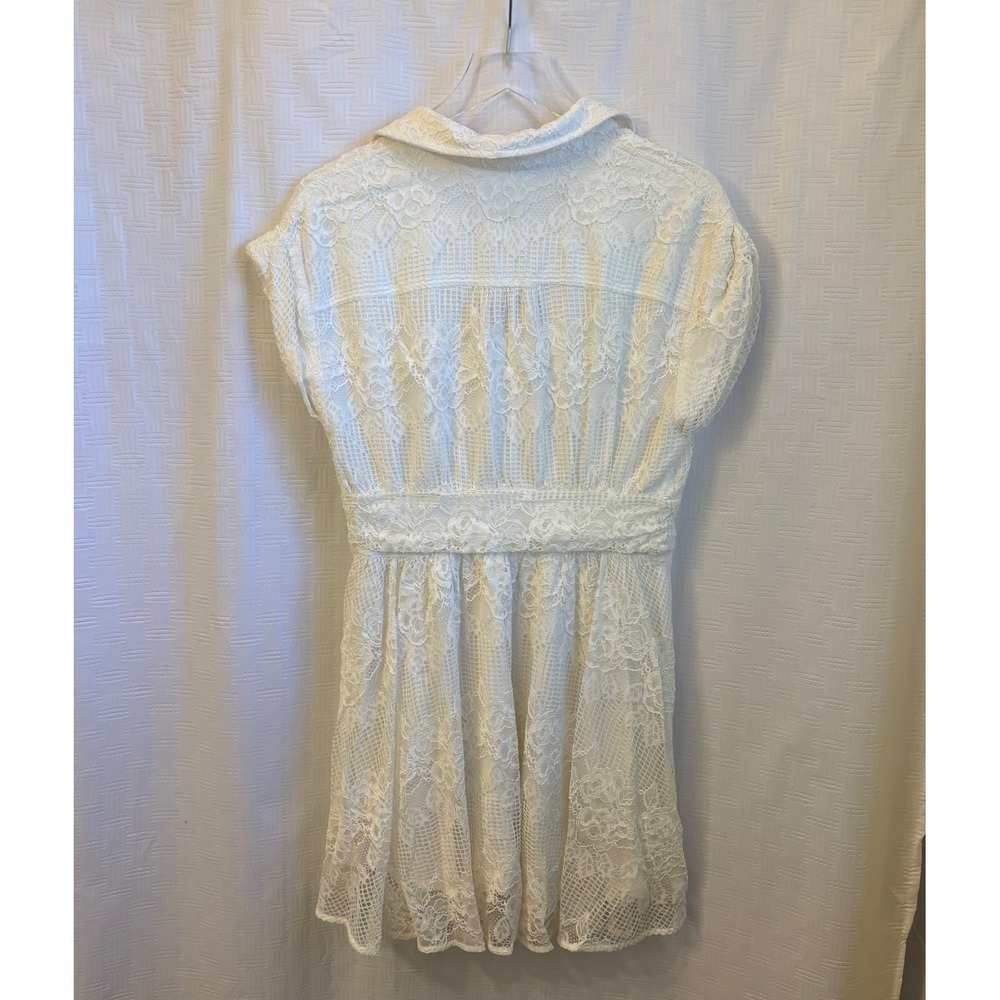 Maeve by Anthropologie Ivory Lace V-Neck Mini Dress Floral Cap Sleeve Size 10 - Picture 6 of 7